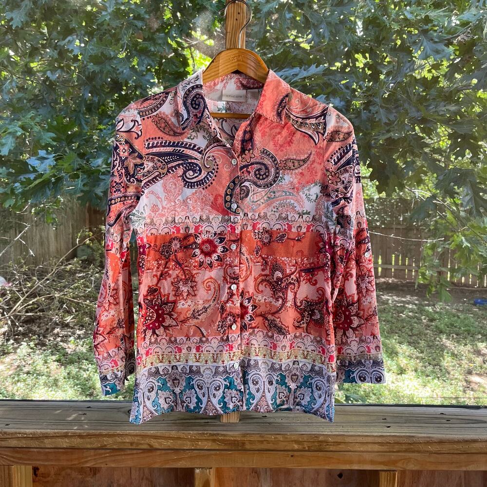 Chico’s Women's Colorful Cotton Batik Print Shirt Size 1 (M)